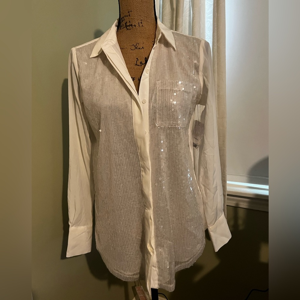 Nine West Ivory Rhinestone Blouse - Size XS (runs big though), New w/Tags!